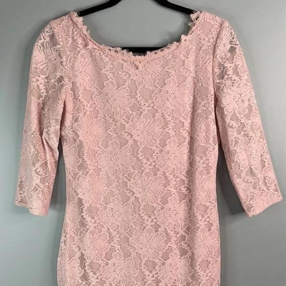 LE CHATEAU Pastel Blush Pink Floral Lace Dress Bodycon Tailored Fit Size M - Picture 3 of 13